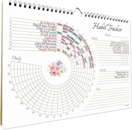 Habit Tracker Calendar (Undated 12 Month) Floral Design, Spiral Bound and Hanger, A4 Size (8,3"x11.7") Quality Heavy Paper, Monthly Habit Tracker Journal and Goal Tracker.