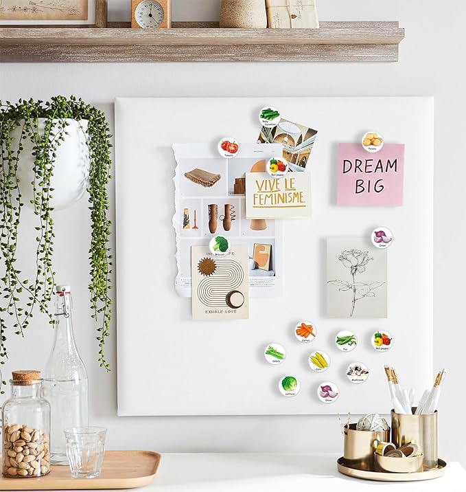 Push Pins for Cork Board -24pcs Decorative Push Pins with Case,Cute Thumb Tacks and Pushpins for Bulletin Board, 12 Colors Vegetables Pushpins