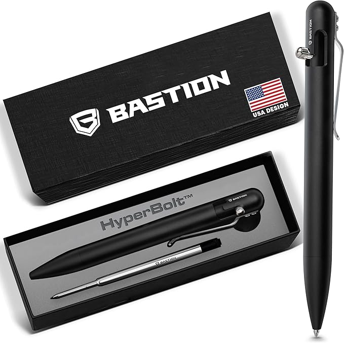 BASTION Aluminum Bolt Action HyperBolt Pen - CNC Machined Lightweight EDC Writing Tool, Refillable, Premium Everyday Carry Gift Pen for Professionals - Black