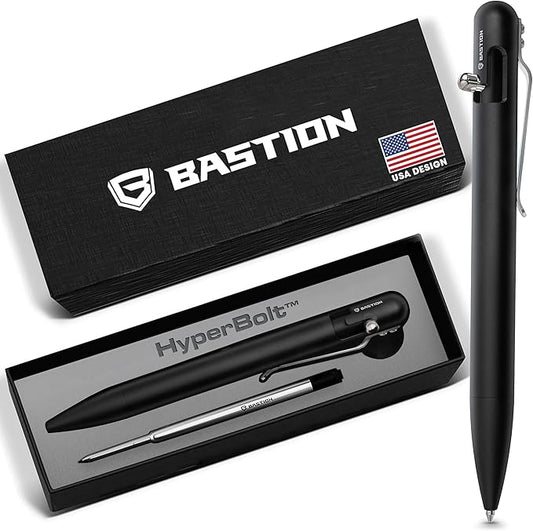 BASTION Aluminum Bolt Action HyperBolt Pen - CNC Machined Lightweight EDC Writing Tool, Refillable, Premium Everyday Carry Gift Pen for Professionals - Black
