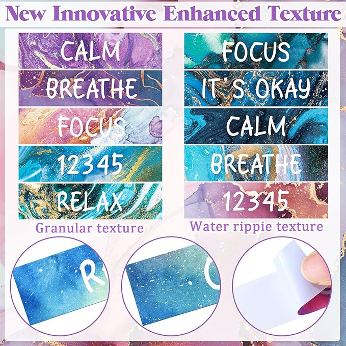 Crtiin 100 Pack Sensory Strips Anxiety Mindfulness Breath Calm Stickers Adhesive Texture Rough Tactile Fidget Tape for Mental Health Relief Anti Stress Stickers(Marble)