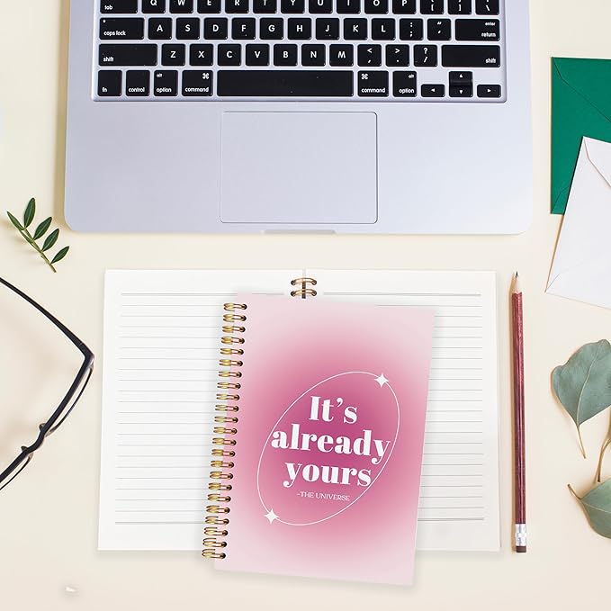 BearCake Preppy Pink Aura Notebook Journal, It's Already Yours Inspirational Notebook, Pink Office Supplies Aesthetic Desk Accessories for Women, Hardcover Spiral Notebook 5.5x8.3