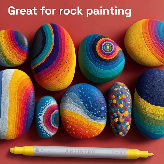 ARTISTRO 24 Acrylic Paint Markers for Rock, Fabric, Wood, Glass, Decoration - Dual-Tip Paint Pens for Coloring Books for Adults, Teens, Kids - Art and Craft Supplies Kit - Gift Idea