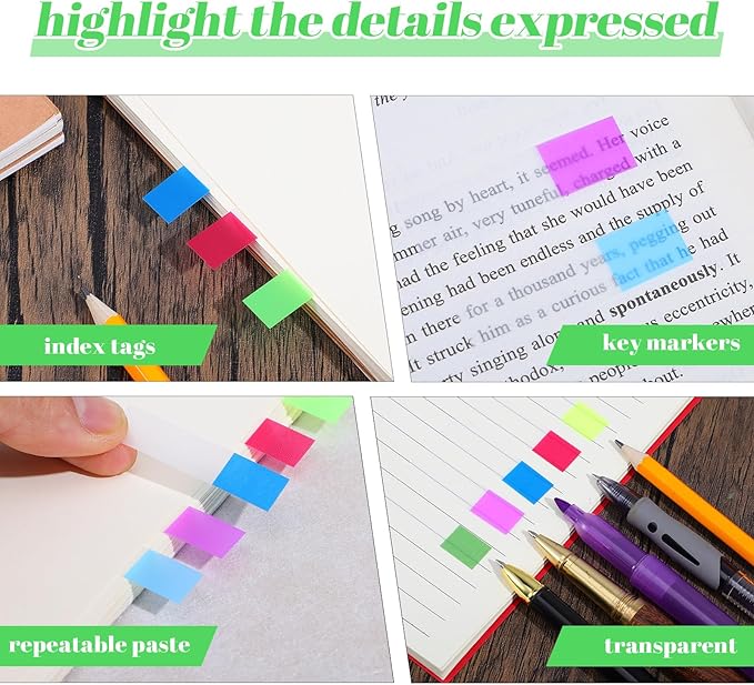 1600Pcs Book Annotation Tabs Sticky Tabs for Notebooks Page Markers Book Clear Sticky Notes Writable Small Colored Stickys Pop Up Index Tab for Planner Classify Files Teacher Supplies