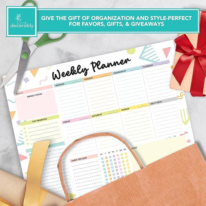 Decorably 52 Sheets Colorful Pastel Undated Weekly to Do List Notepad - 6.5x10" Spring-Bound Planner Pad, Easy Tear-Off, for Priorities, to-Do List, Habit Tracker, Focus & Notes - Home, School, Office