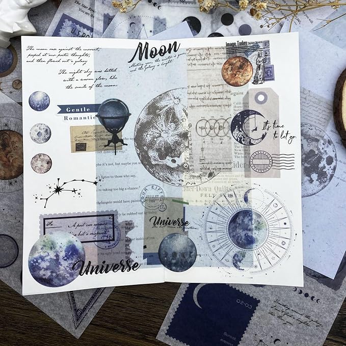 Aesthetic Planet Vintage Washi Stickers - 180pcs Ephemera Sticker Book for Scrapbooking, Journaling & Junk Journal Supplies