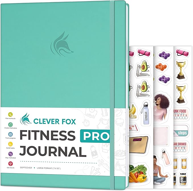Clever Fox Fitness Journal PRO – Daily Workout Planner with Meal Planner & Habit Tracker – Gym Exercise Log Book for Women & Men – Fitness Planner Notebook – Lasts 6 Months, 7x10” - Turquoise