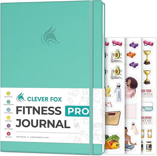 Clever Fox Fitness Journal PRO – Daily Workout Planner with Meal Planner & Habit Tracker – Gym Exercise Log Book for Women & Men – Fitness Planner Notebook – Lasts 6 Months, 7x10” - Turquoise
