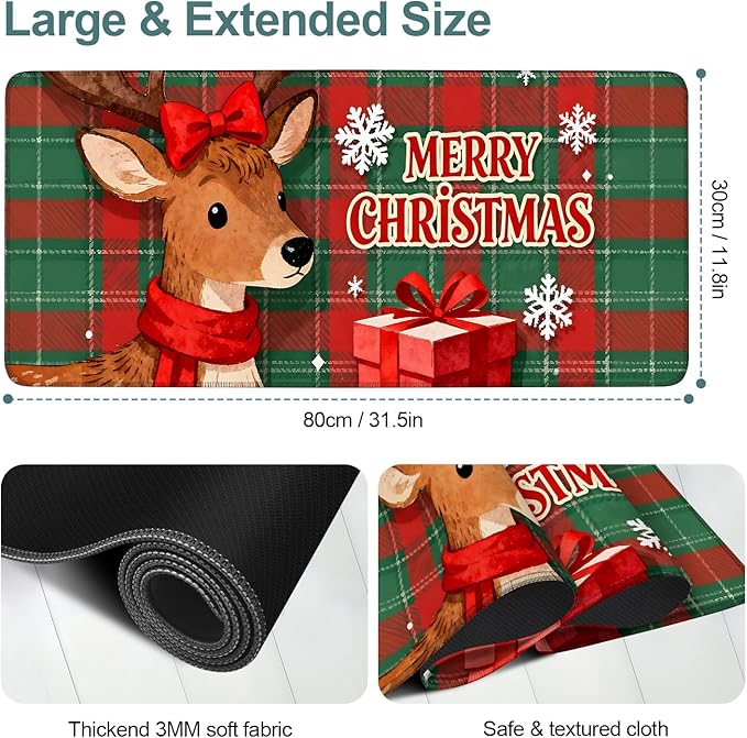 Extended Gaming Mouse Pad Large Desk Mat Anti-Slip Rubber Base & Durable Stitched Edges for Gamers Smooth Mouse Writing Surface for Desk Office/Home (Merry Christmas - Elk, 31.5x11.8inches)