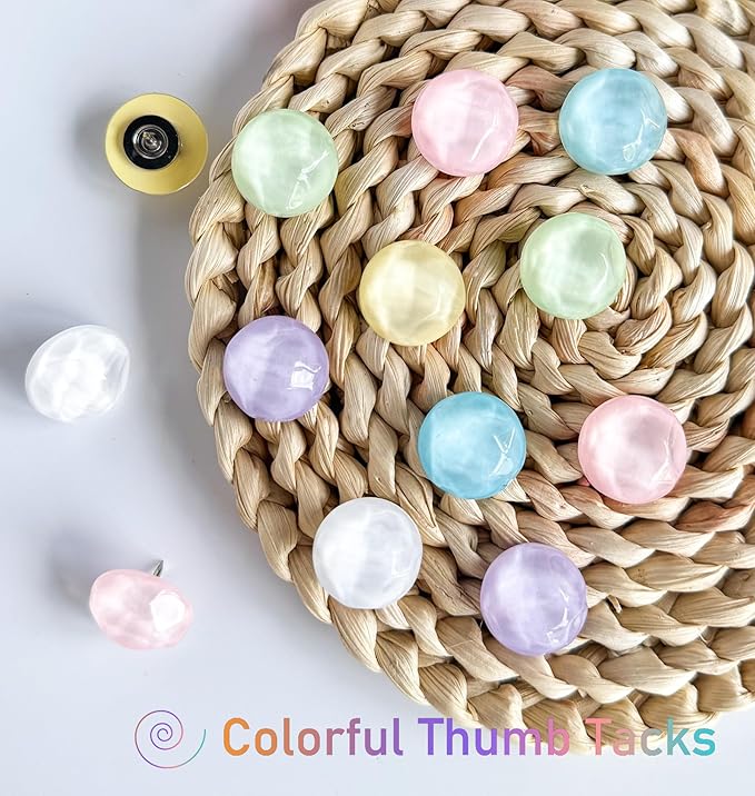 24Pcs Decorative Push Pins,Thumb Tacks,Bulletin Board Tacks,Cork Board Tacks,Thumb Tack Decorative for CorkBoard, Office Organization or Home,Classroom Decor (Circular)