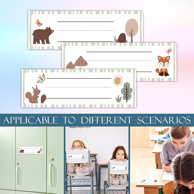 Self-Adhesive Student Name Tags -Jungle Animals Name Plate Stickers for Teens -45 Pcs Funny Multipurpose Name Label Favors Decorations & Supplies for Classroom Desks Bulletin Boards School -A03