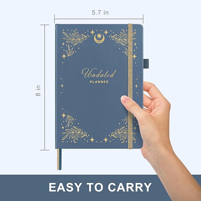 And Per Se Undated Planner – A5 Weekly & Monthly Goal Planner for 72 Weeks (1.5 Years) – Hardcover with Monthly Tab Stickers, Back Pocket & Habit Tracking (Stardust Blue)