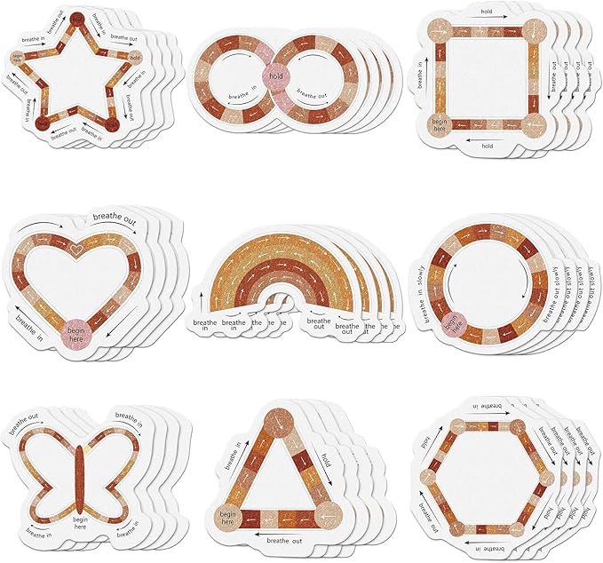 36 Pcs Anxiety Sensory Stickers Strips Adhesive Textured Mental Health Calm Stickers Mindfulness Fidget Decals Stress Anxiety Relief Items for Therapy Office Desk(Boho Breathe Style)