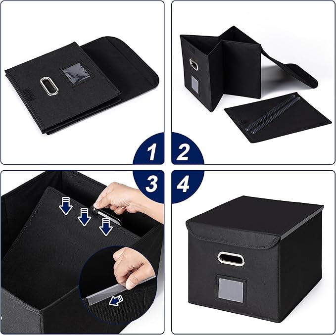 CADONO File Organizer Box with Lid, Collapsible File Folder Organizer with Plastic Slide, Hanging File Folder Box for Office Document Storage