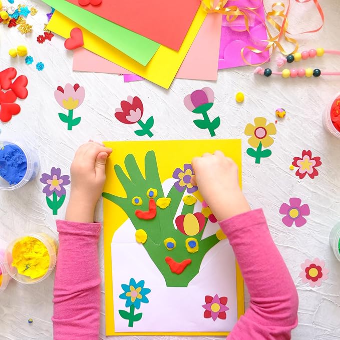 804 Pcs Spring Flower Pre-Cut Cutouts Set, Colorful Floral Paper Cutting, Assorted Flower Leaves Shape Cut-Outs for Spring Party Back to School Bulletin Board DIY Crafts Supplies