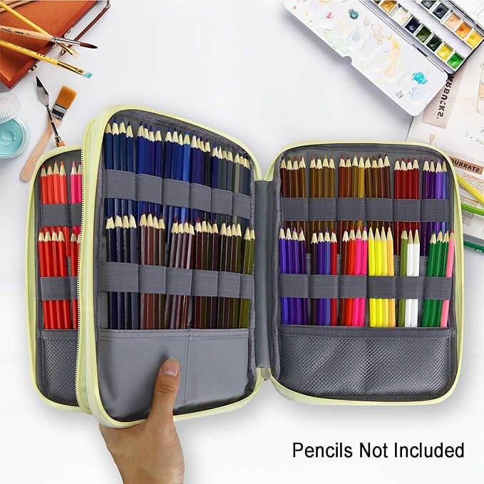 YOUSHARES 192 Slots Colored Pencil Case, Large Capacity Pencil Holder Pen Organizer Bag with Zipper for Prismacolor Watercolor Coloring Pencils, Gel Pens for Student & Artist (Color Alpaca)