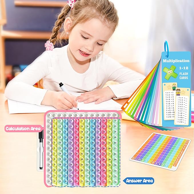 Multiplication Flash Cards + Pop Fidget Multiplication Chart, Times Table Educational Flashcard 3rd Grade, 4th, 5th, 6th Grade, Mint