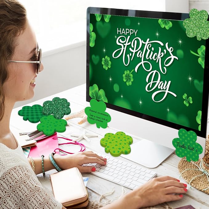 600 Sheets St Patrick's Day Sticky Notes, Lucky Shamrock Notepads Irish St. Patrick's Day Memo Pads for Home Office School Party Supplies
