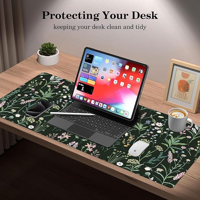 Desk Pad Protector, Mouse Pad, Office Desk Mat, Non-Slip PU Leather Desk Blotter, Laptop Desk Pad, Waterproof Desk Writing Pad for Office and Home (A04-GFAP)