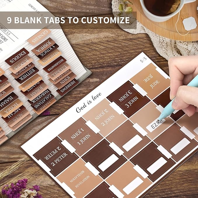 Bible Tabs for Women & Men, Laminated Bible Tabs for Study Bible, Large Print Neutral Bible Tabs for Easy Navigation, Bible Index Tabs, 66 Tabs Old & New Testament, Extra 9 Blank Tabs - Bed of Oak