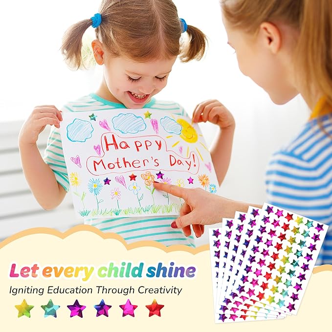 1,728 Holographic Star Stickers - Mini Stickers for Kids Classroom, Shiny Small Stars (0.6") for School Teacher Supplies & Behavior Reward Charts ST-32-S