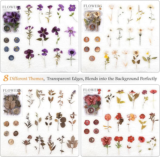320PCS Pre-Cut Floral Stickers Set Small Flower Decal Journal Stickers PET Flower Sticker for Adult Card Making Letters DIY, Double Blade Line-Easy to Peel