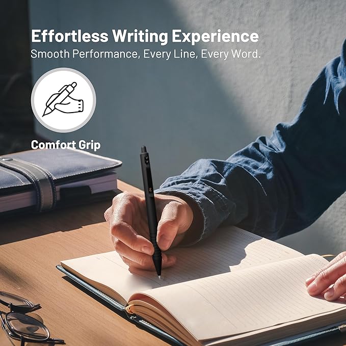 Everyman Black Super Matte Grafton Pen & Refill Set | Refillable Metal 0.7mm Gel Pen with 3 Smooth Black Ink Refills | Premium EDC Writing Tool for Office, Work, Travel & Gifting