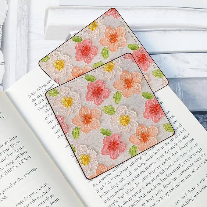 2 Pack Flower Leather Book Corner Bookmark, Durable Handmade Reading Accessories - Gifts for Readers, Women, Men, Teachers, Students 3