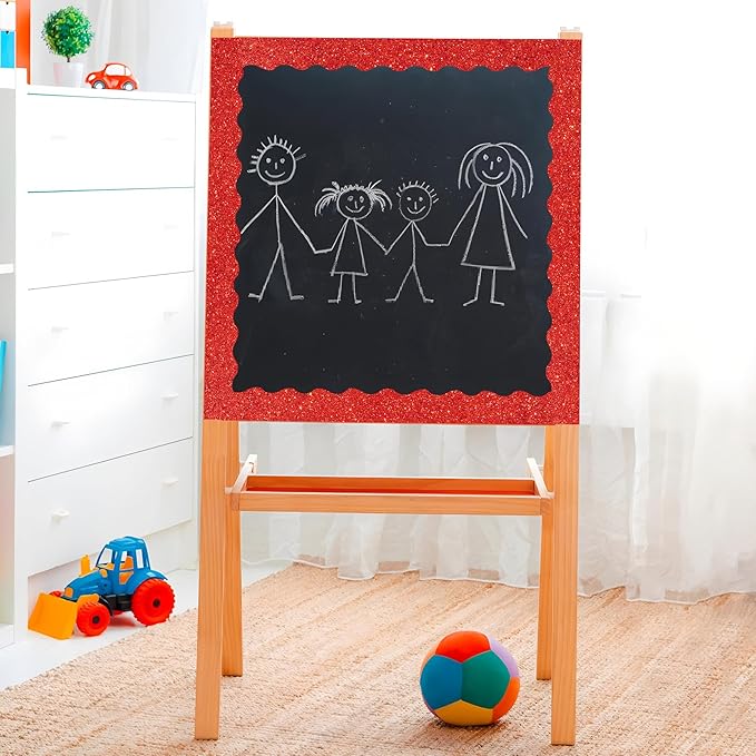 131 Ft Red Glitter Bulletin Board Borders Red Scalloped Bulletin Board Trims Shiny Decorative Border Trims Sparkle Self-Adhesive Border Stickers for Classroom School Home Office Blackboard Desk