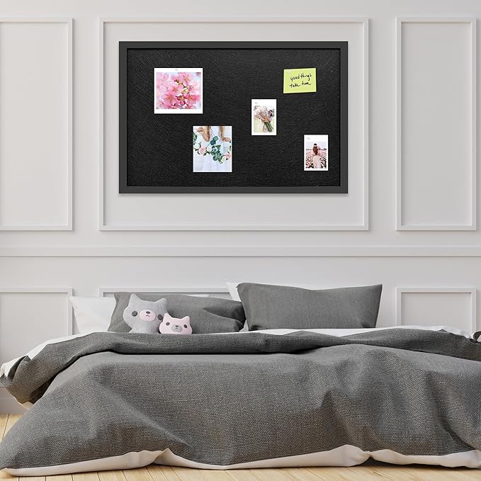 17x23 Inch Cork Board for Wall Hanging with Linen, Bulletin Board with Push Pins, Mounted Memo Message Board for Home Office Decor, Dorm Room Essentials, Classroom Organization