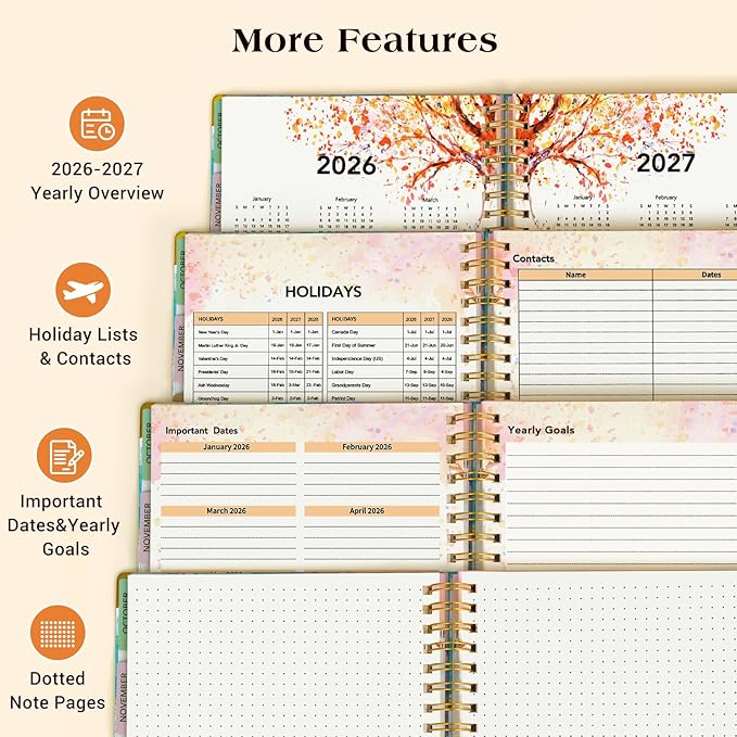 Planner 2026-2027, 18 Months Weekly and Monthly Daily Planner from January 2026 - June 2027, 8.5" x 11" A4 Large Hardcover Agenda Organizer Book 2026 with Tabs, Spiral Yearly Calendar Planners for School Work Home, Pink Blue Marble