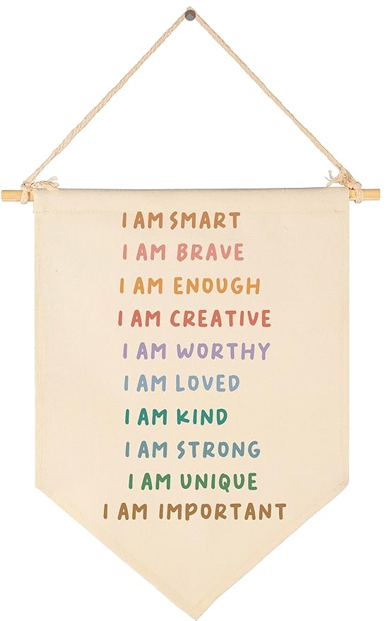 I AM Positive Affirmations Canvas Banner- Motivational Wall Art for Elementary & Kindergarten Classroom, Counselor Office Decor, Calming Corner Decor-Teacher Gift-Pennant Hanging Flag 15.5''×11''