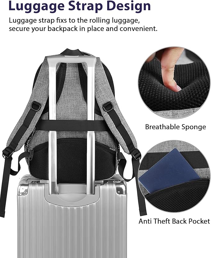 MATEIN Extra Large Laptop Backpack 18.4 Inch, Airplane Approved Travel Backpack with Luggage Strap and USB Charging Port, 50 L College Computer Carry On, Gifts for Business Work Men, Grey Black