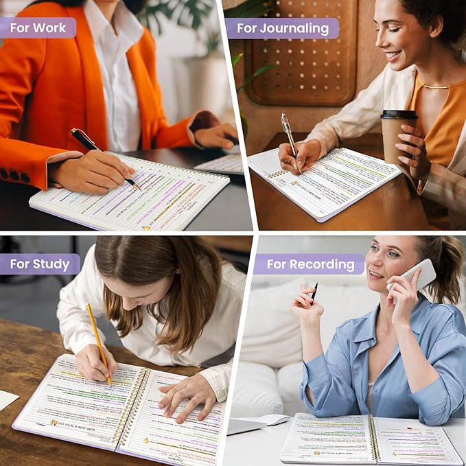 Taja Spiral Lined Notebook, 8.5"x11" Notebooks for Work, Large A4 Journal for Women & Men, College Ruled Journaling Notebook for Writing, Plastic Cover Spiral Journal, Lavender
