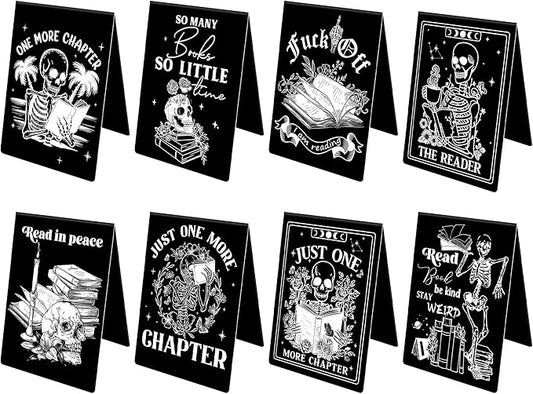 Gothic Skeleton Magnetic Bookmarks, 8 Pcs Horror Skull Magnet Book Mark Clips for Reading, Witchy Goth Book Markers for Women Men Book Lovers Christmas Stuffer Birthday Gifts School Office Supplies