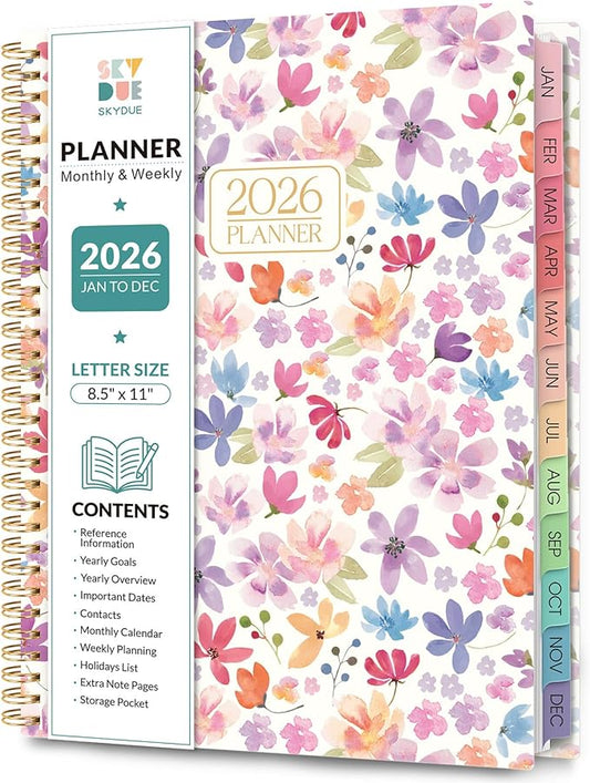 2026 Planner, Weekly and Monthly Planner, 8.5" x 11", January 2026 - December 2026, Agenda Planner with Monthly Tabs, Goal Setting & Time Management Organizer for Professionals & Students