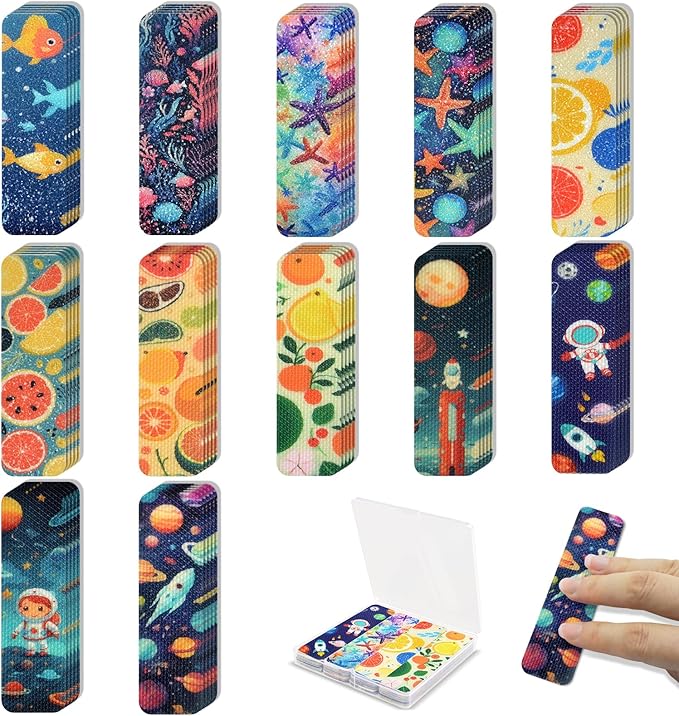 48 Pieces Anxiety Sensory Stickers with Storage Box - Calming Stickers with 2 Textured Sticker for Adults & Teens Desk Fidget - Sensory Strips - Teacher Must Haves (Cartoon)