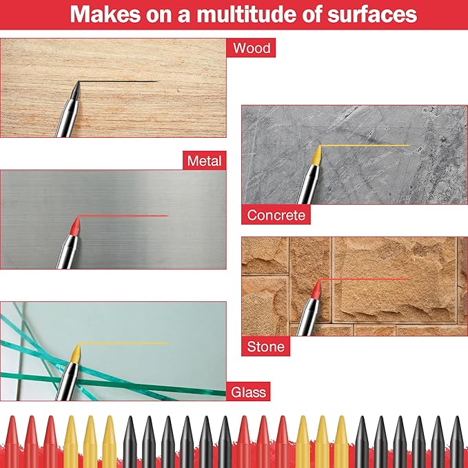 Hiboom 24 Pieces 2.8mm HB Refill for Carpenter Pencil, Study Long Lasting Pencil for Mechanical Woodworking Construction(24 Piece,Gray,Yellow,Red)