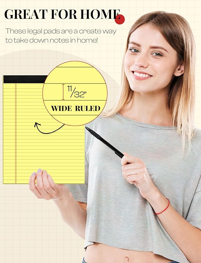 8 Pack Yellow Legal Pads 8.5 x 11 Wide Ruled Note Pads 8.5x11 Lined Paper Writing Pads Notepads 8.5 x 11 Notebook Paper for Work Legal Notepads Yellow Pads of Paper 30 Sheets per Legal Pad