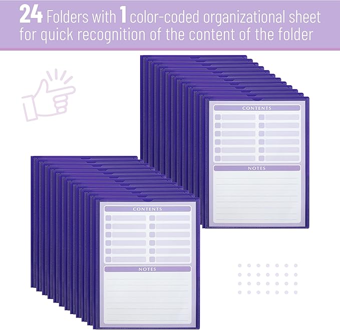 Mr. Pen- Plastic Folders with Pockets and Prongs, 24 Pack, Letter Size, Purple, Flexible Plastic Folders with Prongs, Clear Front Pocket and Card Slot