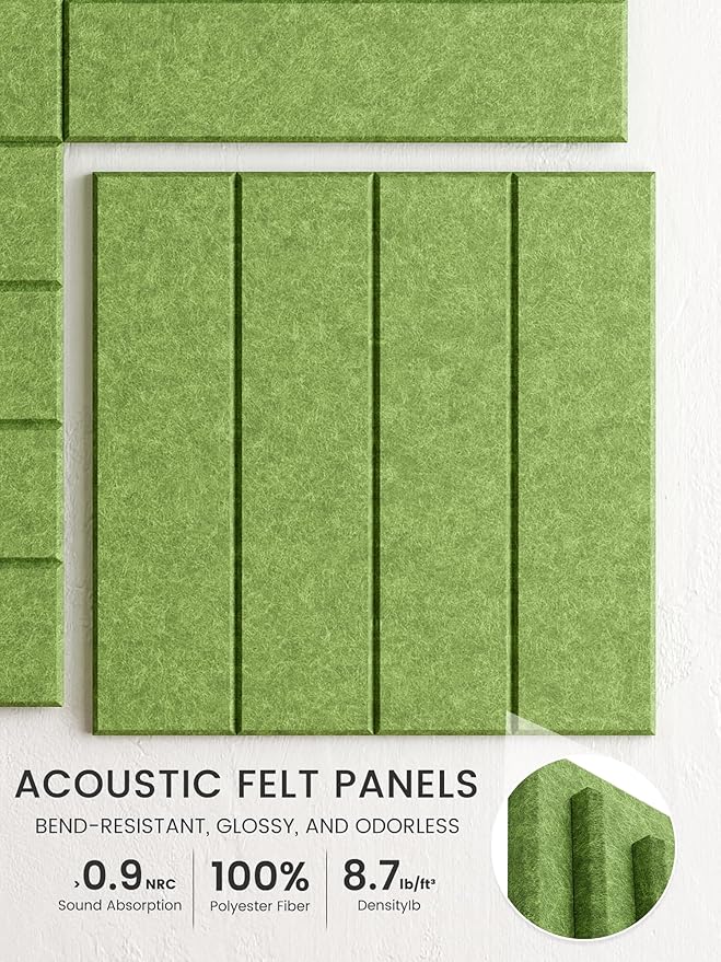 Bumusty Large Cork Board Alternative-48 x 36" Felt Bulletin Board Tiles, with 30 Pushpins, 70 Adhesive Tabs, 12-Pack Slat Wall Paneling, Cork Boards for Office Push Pin Board Felt Board-Kelly Green
