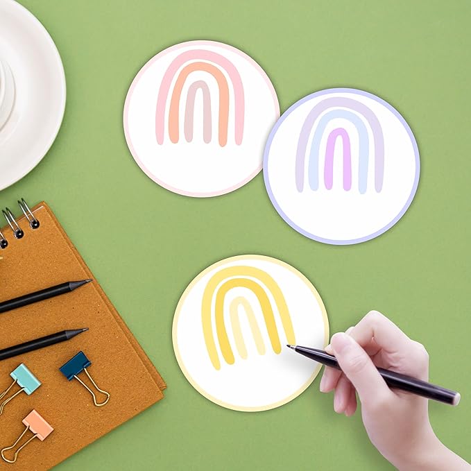 Self-Adhesive Student Name Tags -Colorful Boho Rainbow Round Name Plate Stickers for Teens -45 Pcs Multipurpose Name Label Favors Decors & Supplies for Classroom Desks Bulletin Boards School -A06