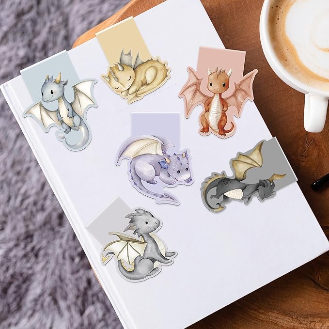 Cute Dragon Magnetic Bookmarks, 8 Pcs Fun Animal Book Marks for Reading Kids Boys Girls, Magnetic Bookmark Clips for School Supplies, Birthday Christmas Gifts for Book Lovers