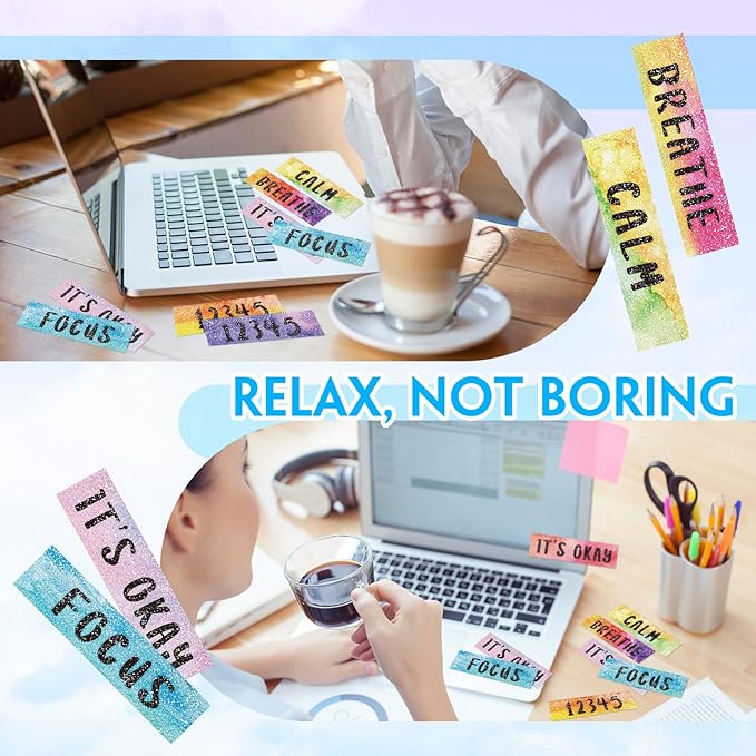 36 Pcs Sensory Strips Infinity Rainbow Anxiety Mindfulness Stickers Adults Stress Breathing Stickers Fidget Adhesives Rough Textured Tape for Classroom Desk Office Computer(Stylish)