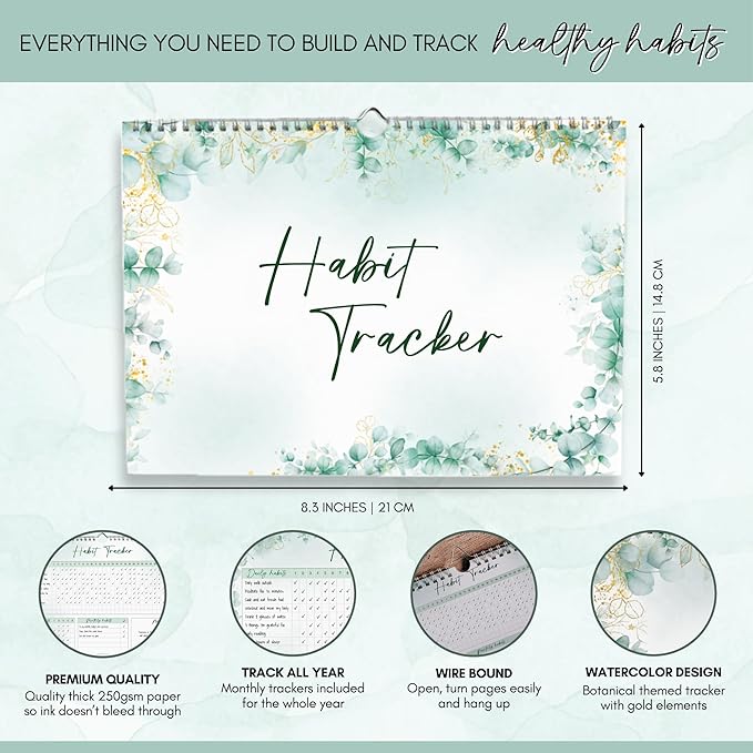 Habit Tracker Calendar – Daily, Weekly & Monthly Habit & Goal Tracker, Wire-Bound Planner with Colorful Design, Premium 250gsm Paper | A5 (Green)
