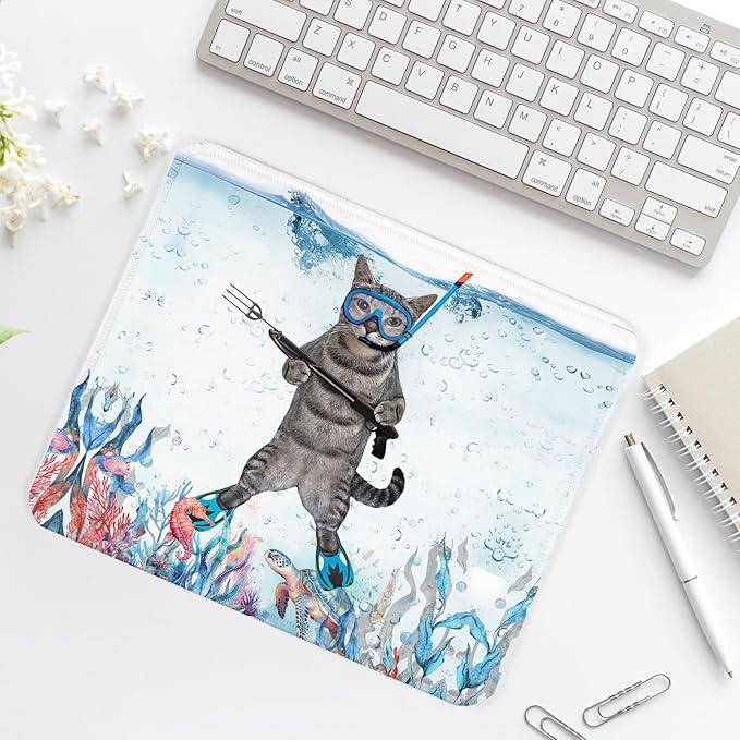 Funny Diving Cat Square Mouse Pad,Non-Slip Rubber Base Mouse Pad,Home Office Decoration Desktop Accessory,Laptop Mouse Pad for Office Laptops,9.4x7.8x0.12inch.