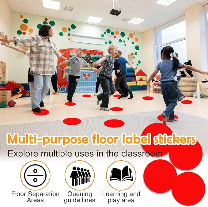 Classroom Floor Stickers Floor Marker Dots, 40Pcs Carpet Spot Markers Line Up Dots Spots, Carpet Circles Carpet Dots for Classroom Decoration Table Teacher Supplies (Red)