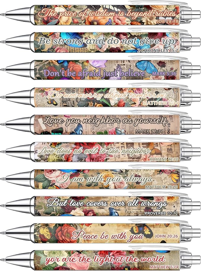 Idealmuzik Employee Appreciation Ballpoint Pens, 10 Pack – Vintage Butterfly Pens with Uplifting Bible Quotes – Smooth Writing Pens for Office, Team Gifts, Staff Recognition, and Daily Use