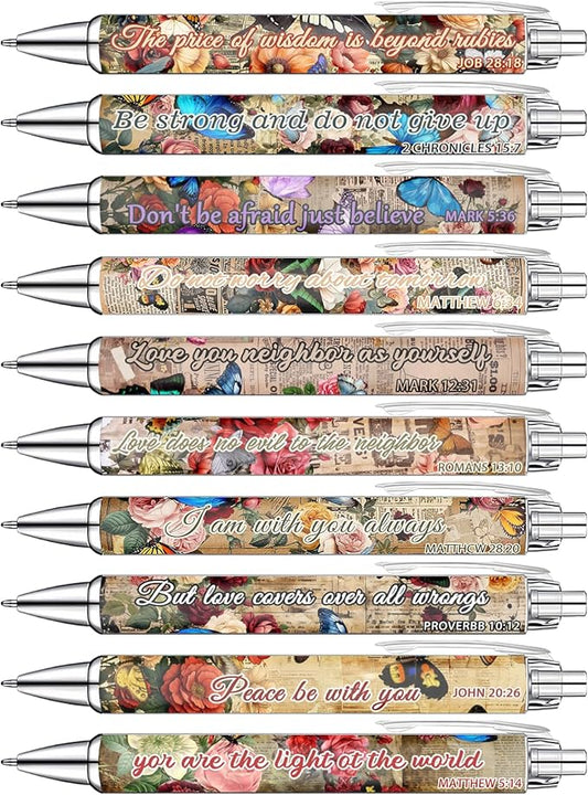 Idealmuzik Employee Appreciation Ballpoint Pens, 10 Pack – Vintage Butterfly Pens with Uplifting Bible Quotes – Smooth Writing Pens for Office, Team Gifts, Staff Recognition, and Daily Use