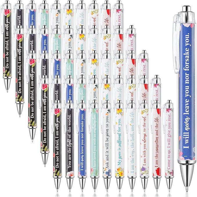 Mr. Pen- Christian Pen Set, 50 Pack, Black Ink, Opulent Blooms, Bible Verse Pens Ballpoint Bulk